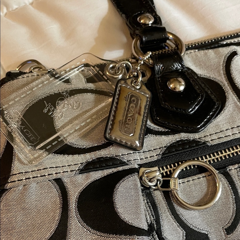 Coach Black and Grey Signature Logo Tote